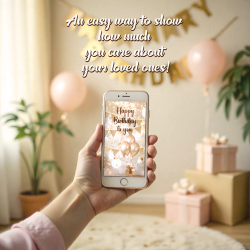 Luxury gold digital birthday card displayed on a modern smartphone screen.