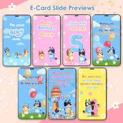 Animation storyboard featuring Bluey characters and dynamic birthday wishes.