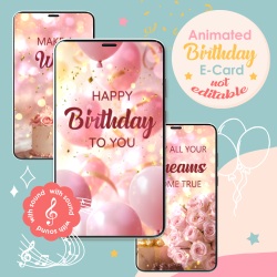 Animated birthday e-card for her with elegant feminine design and background music.