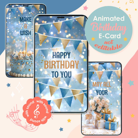 Animated Happy Birthday e-card with vibrant motion design and celebratory music.