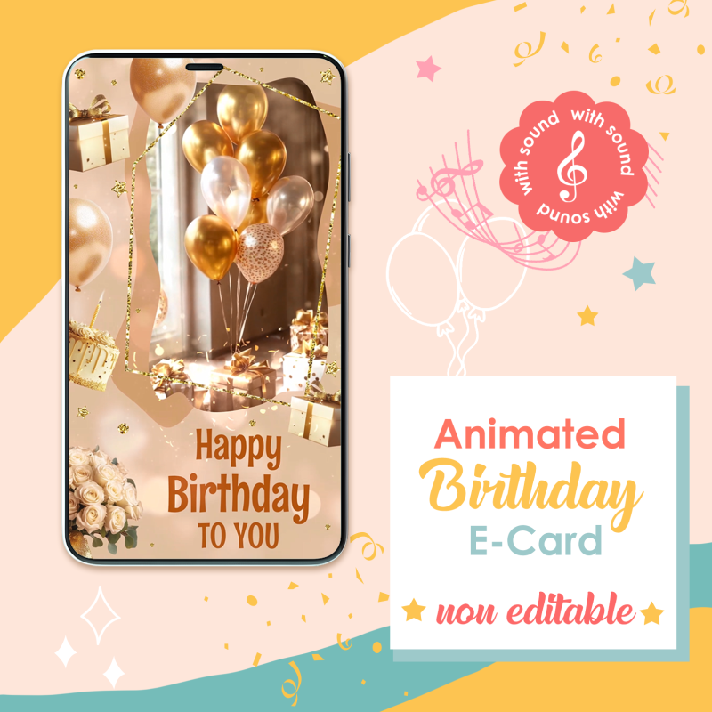 Premium gold animated birthday card cover with elegant motion graphics and music.