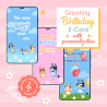 Personalized Bluey-themed animated birthday e-card for girls with music.