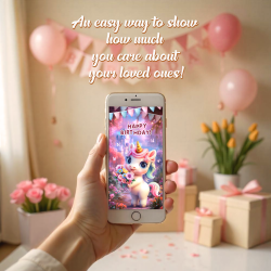 Download for last-minute wishes. Cute Ecard for women, girls, and children. Virtual Bday Gift convenience.
