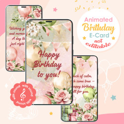 Animated Watercolor Birthday Card For Her. Digital video greeting card with soft pastel aesthetic and elegant feminine design.