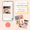 Animated Good Morning video sticker set of 8, digital greetings for mobile texting and social media.