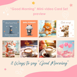 Set of 8 animated MP4 files, perfect digital conversation starter pack for texting. slidershow