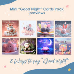 Full set of 8 Good Night animated video stickers. Digital download pack of MP4 video files, ready to use on any mobile device.