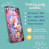 Detailed view of the cute Rainbow Unicorn artwork and bright color palette. Customizable Video text fields.