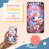 Cover of Animated Rainbow Unicorn Birthday Invitation for Girls. Digital Video Evite MP4 with magical fantasy theme.