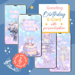 Animated Kawaii Anime Birthday Card for Teen Girls. Personalized Pink Chibi Video Greeting. Digital Manga Style Gift