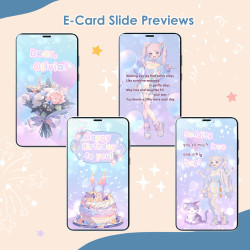 Storyboard of Anime Birthday Video Card. Chibi characters, and festive motion design. Aesthetic Manga greeting preview.