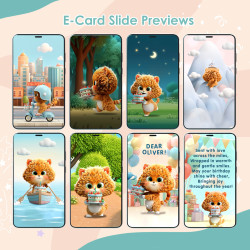 Storyboard of cute cat birthday adventure. Funny ginger kitten racing through forests and oceans with a cake.