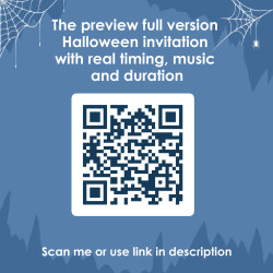 Scan QR code to preview the spooky Halloween video invitation. Watch custom animated party evite.